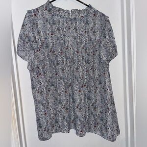 Rose & Olive Blue and White Floral Blouse